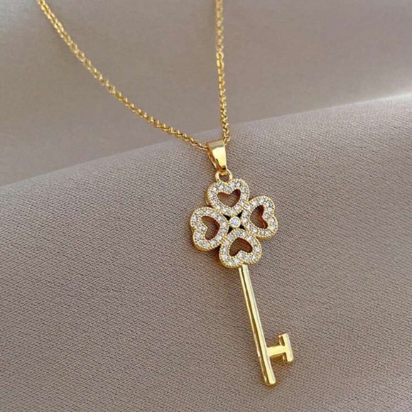 Gold Plated Stainless Steel Key Pendant Necklace - Picture 2 of 3